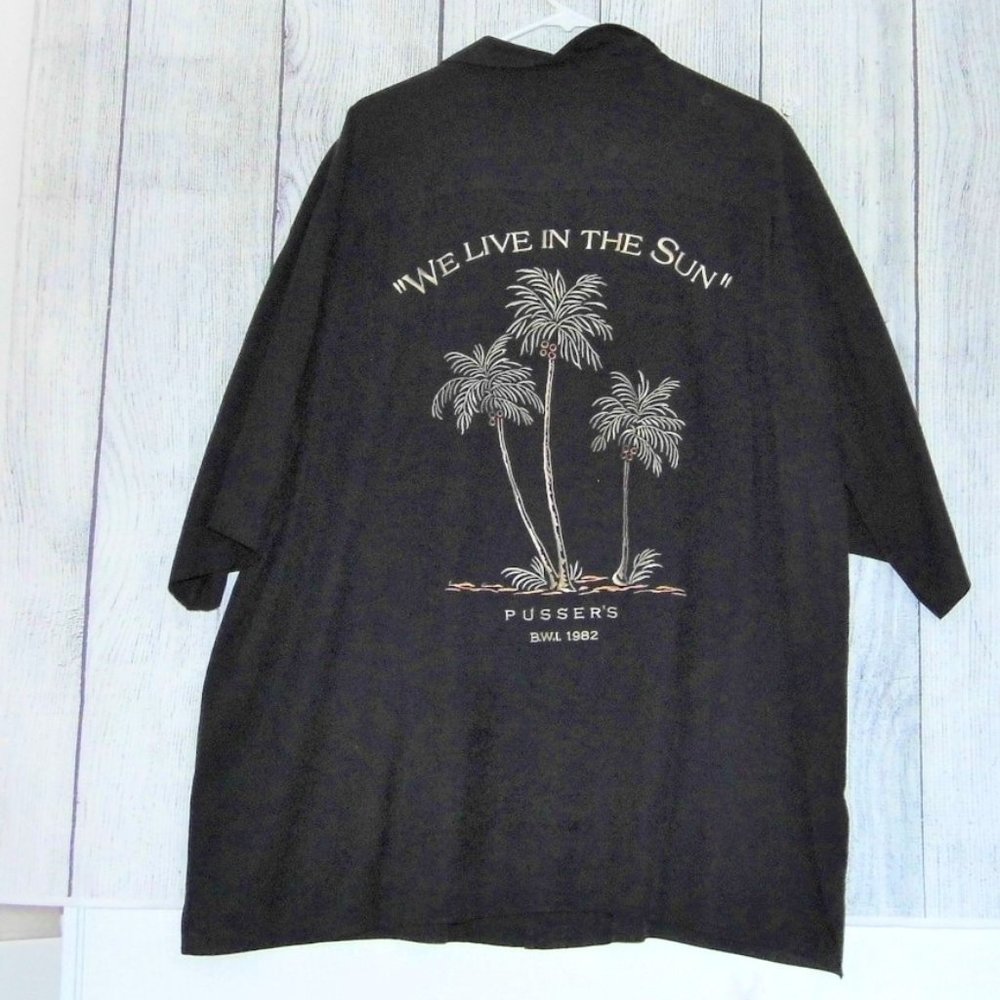 Pusser's Island Style Black Button Down Shirt 100% Silk Mens XL